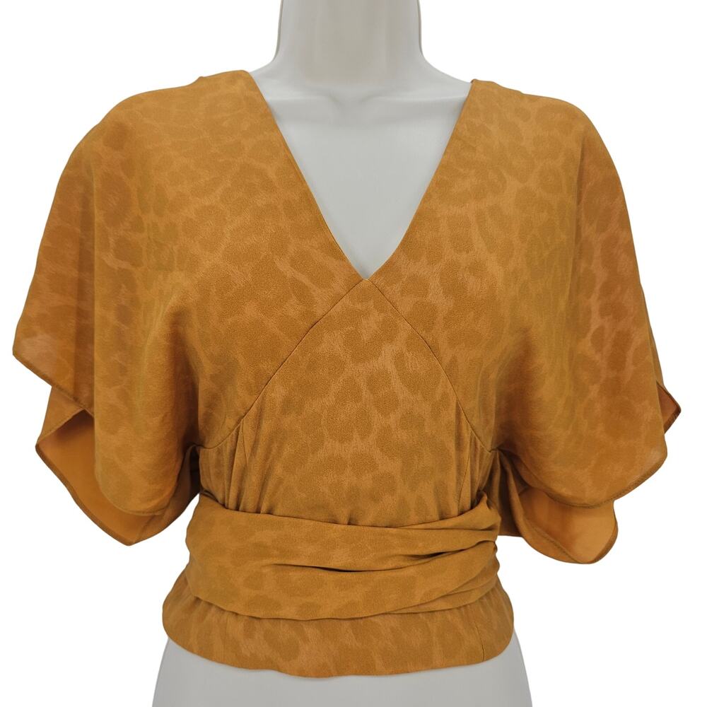 Anthropologie Current Air Womans size S Mindy Short Sleeve Wrap Blouse Top Gold